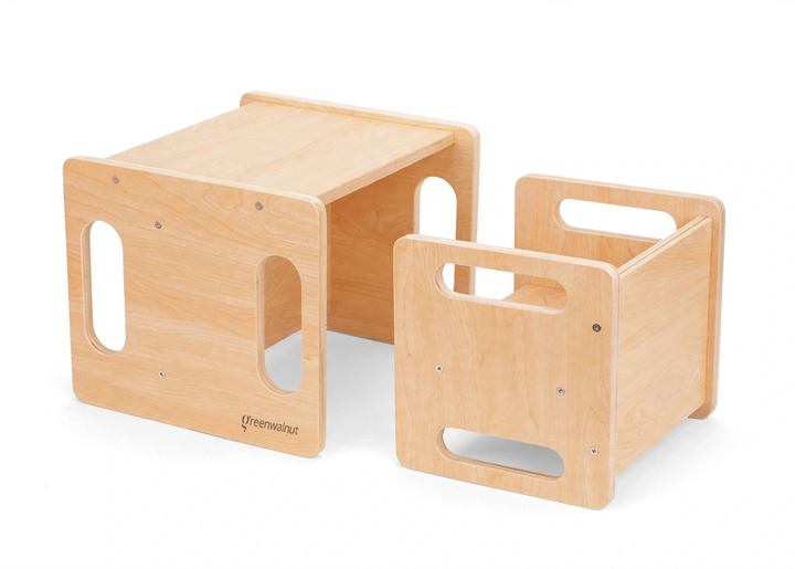 Montessori Wodden Table and Chair Set – Wooden Toddler Furniture, Ages 1-4