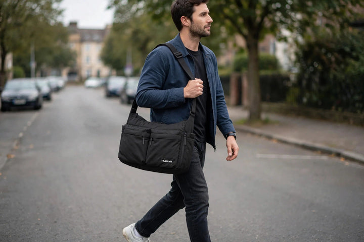 Waterproof Crossbody Sling Bag – Unisex Quilted Nylon Shoulder Bag, Adjustable Strap