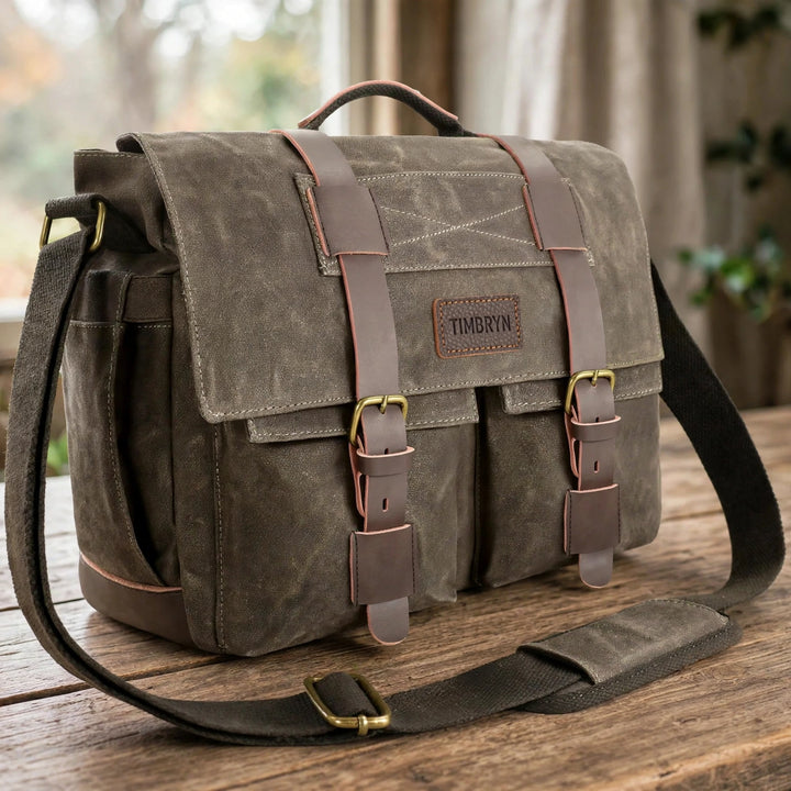 Waxed Canvas Messenger Bag – Vintage Laptop & Shoulder Bag for Work, Travel and Everyday Carry