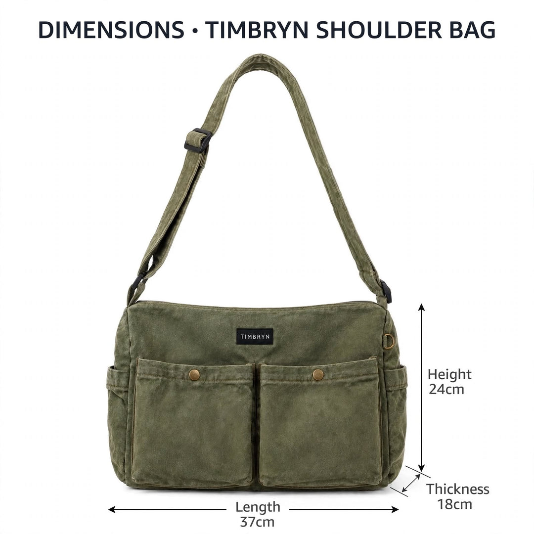TIMBRYN Olive Green Canvas Shoulder Bag – Multi-Pocket Crossbody Messenger Bag for Everyday Carry & Travel