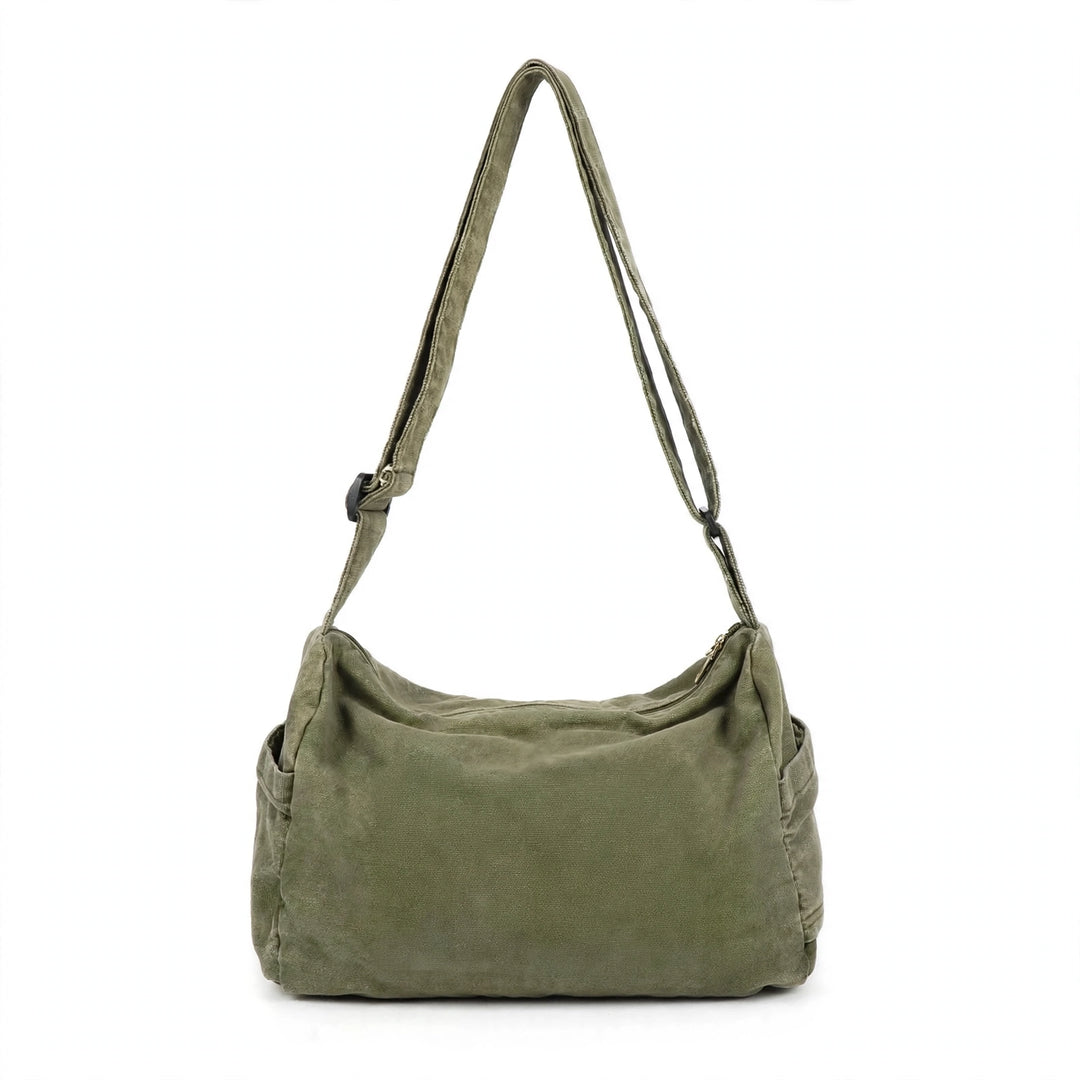 TIMBRYN Olive Green Canvas Shoulder Bag – Multi-Pocket Crossbody Messenger Bag for Everyday Carry & Travel