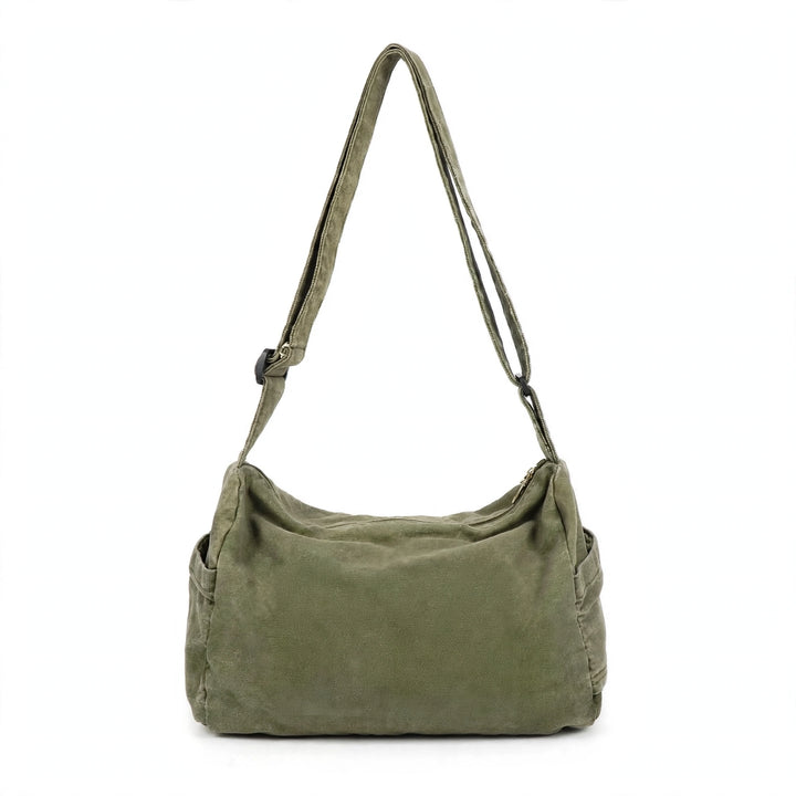 TIMBRYN Olive Green Canvas Shoulder Bag – Multi-Pocket Crossbody Messenger Bag for Everyday Carry & Travel