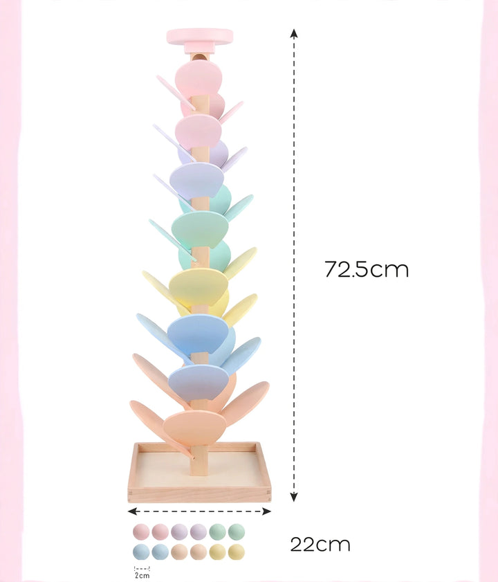 Wooden Marble Tree Toy – Macaron Pastel Colors | Montessori Ball Drop Toy