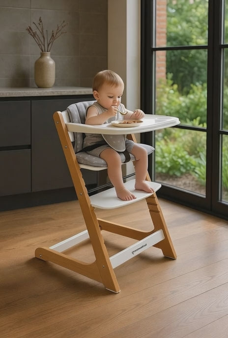 Wooden High Chair For Babies And Toddlers | Includes ( Seat Cushion ,Tray & 5 Point Belt )
