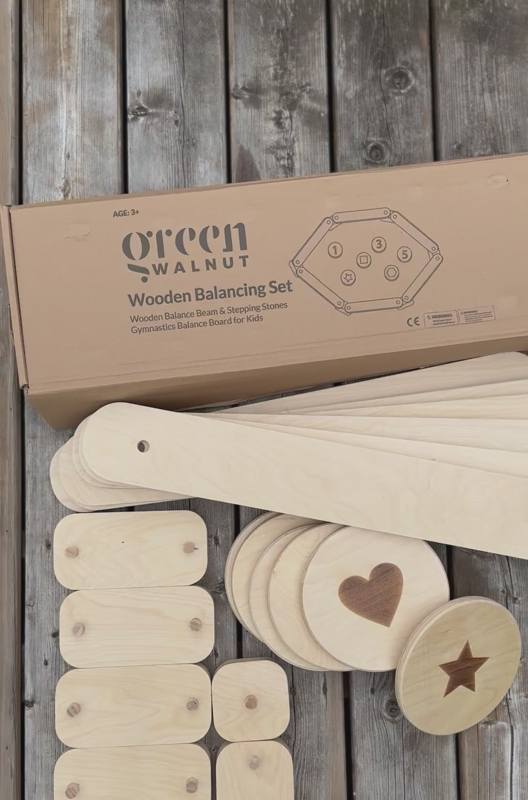 Poutre d'équilibre en bois pour enfants avec pierres d'appui en bois | Ensemble de 12 pièces