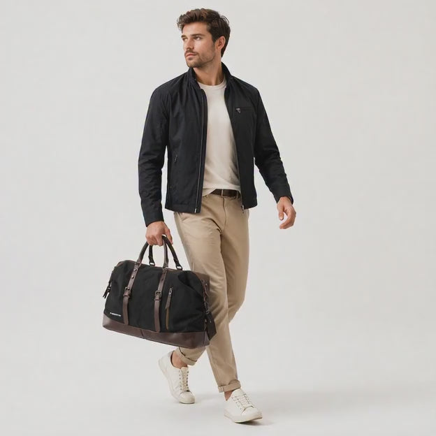 Large Canvas & PU Leather Weekend Duffle Bag – Men's Vintage Travel Carry-On