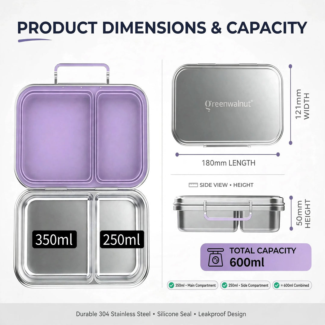 Stainless Steel 2 Compartment Bento Lunch Box