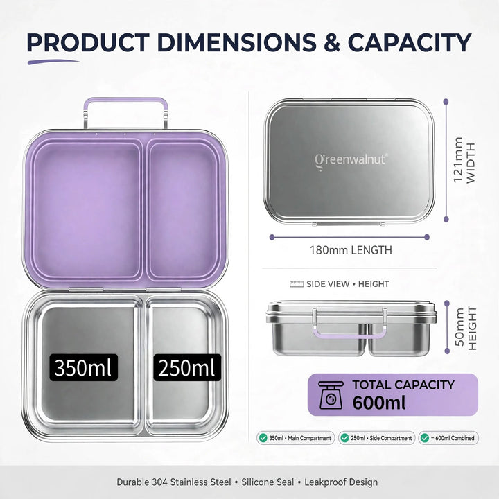 Stainless Steel 2 Compartment Bento Lunch Box