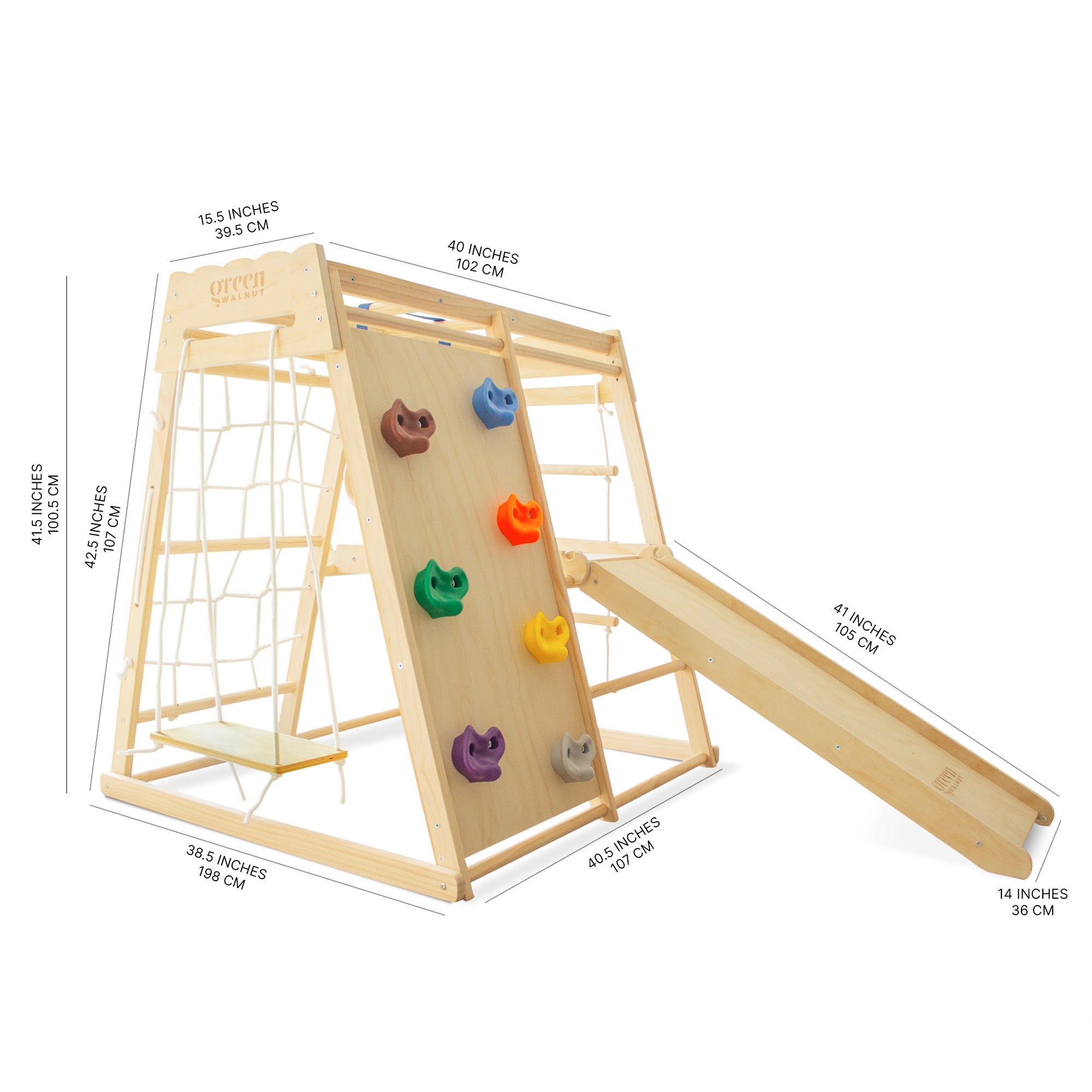 7-in-1 Wooden Kids Jungle Gym Playset with Slide Climbing Net