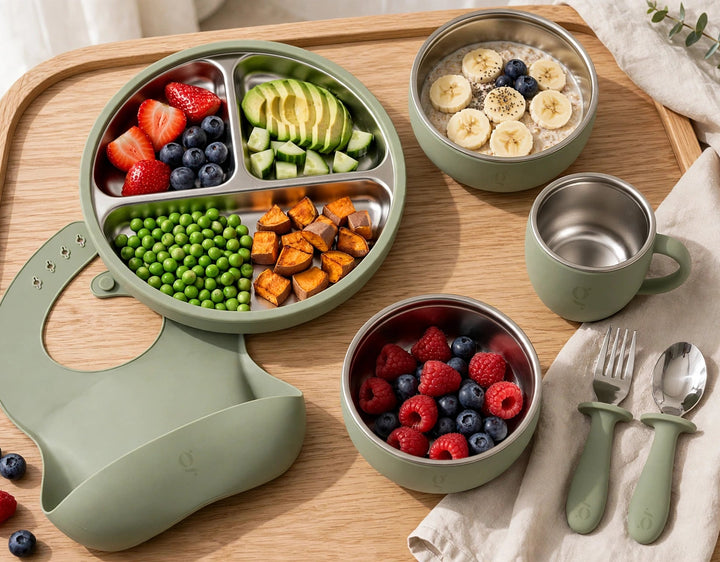 Premium 7-Piece Silicone & Stainless Steel Kids Dinnerware Set | Feeding Set