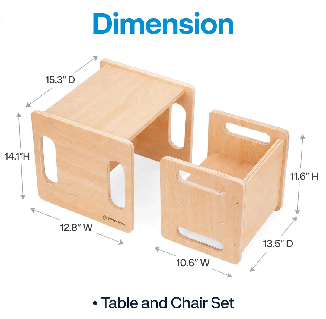 Montessori Wodden Table and Chair Set – Wooden Toddler Furniture, Ages 1-4
