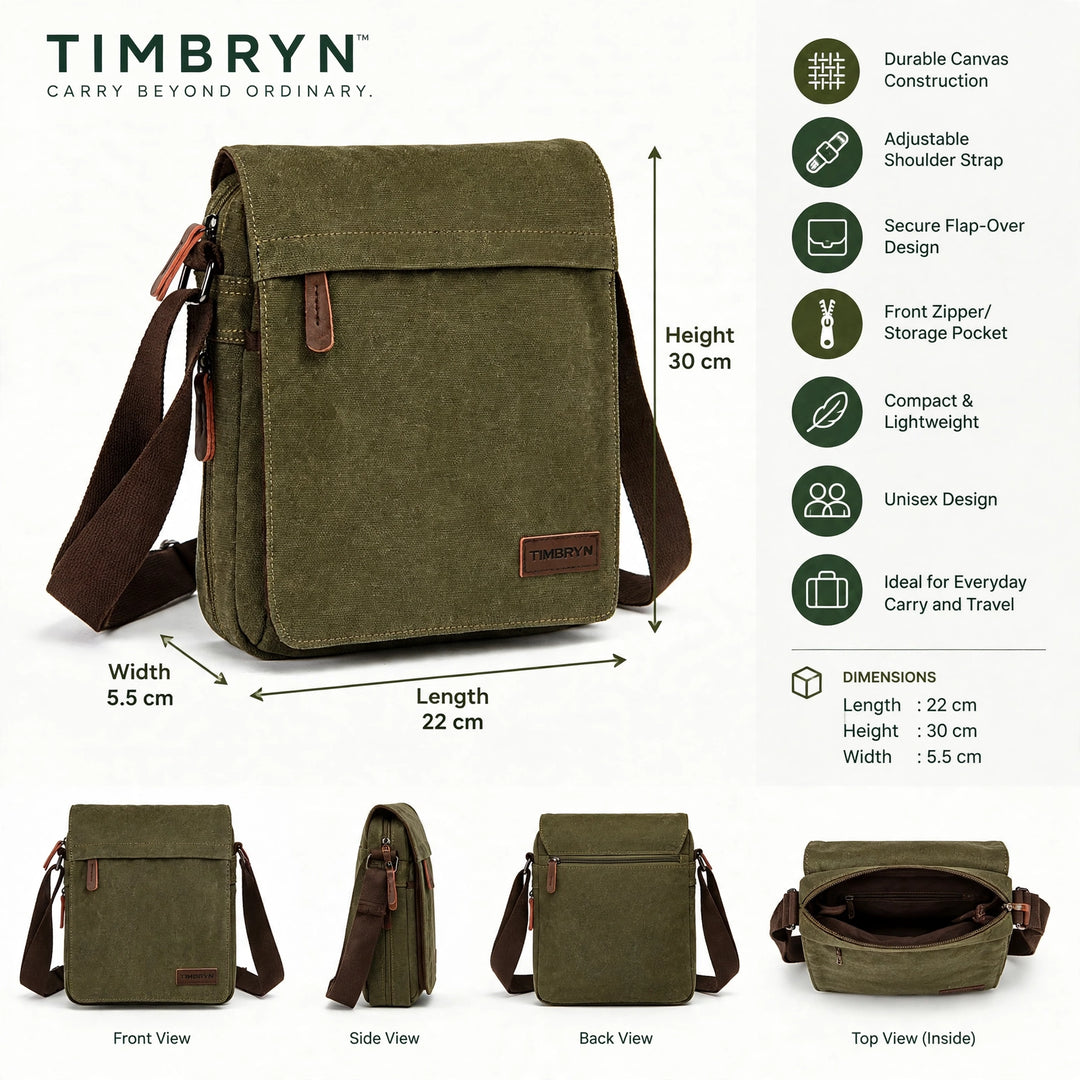 TIMBRYN™ Canvas Satchel  | Compact Crossbody Shoulder Bag with Adjustable Strap & Front Pocket