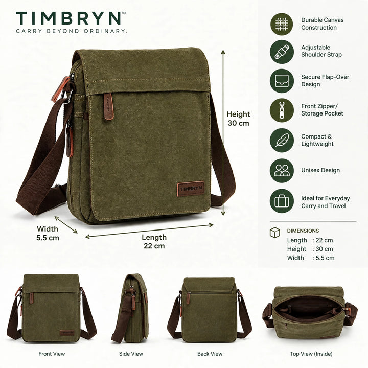 TIMBRYN™ Canvas Satchel  | Compact Crossbody Shoulder Bag with Adjustable Strap & Front Pocket