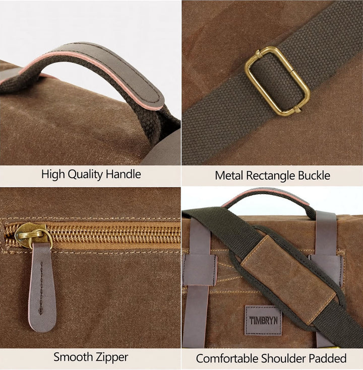 Waxed Canvas Messenger Bag – Vintage Laptop & Shoulder Bag for Work, Travel and Everyday Carry