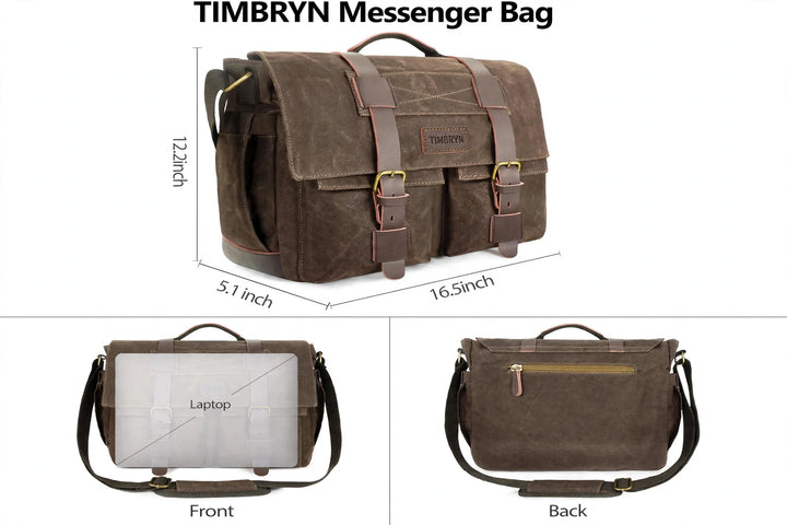 Waxed Canvas Messenger Bag – Vintage Laptop & Shoulder Bag for Work, Travel and Everyday Carry