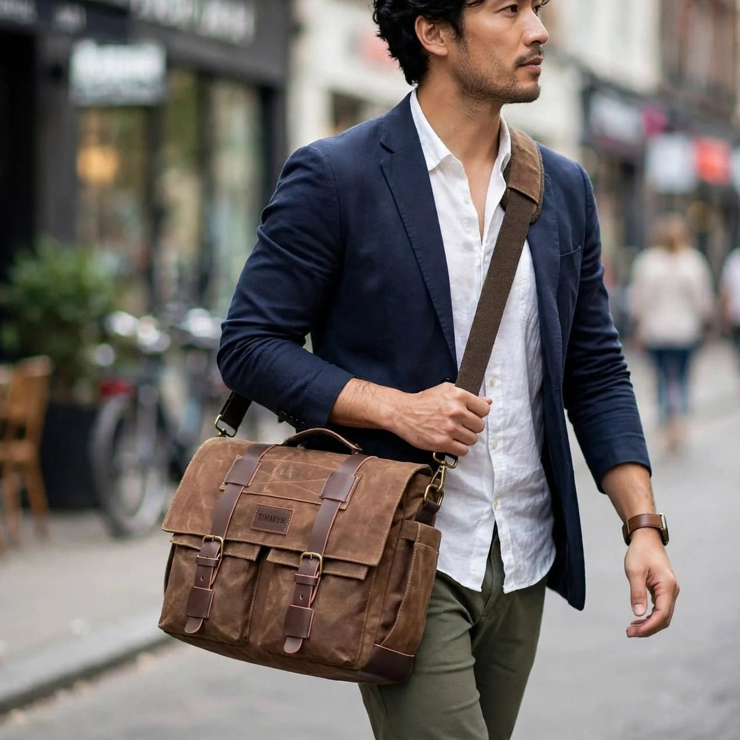 Waxed Canvas Messenger Bag – Vintage Laptop & Shoulder Bag for Work, Travel and Everyday Carry