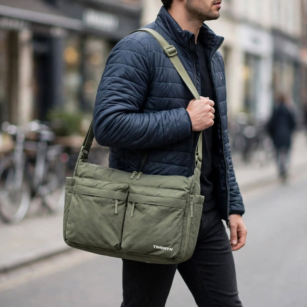 Water-resistant Crossbody Messenger Bag – Unisex Quilted Nylon Shoulder Bag, Adjustable Strap