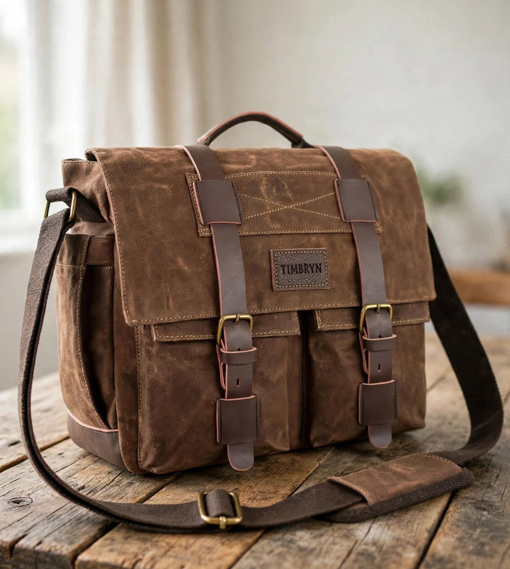 Waxed Canvas Messenger Bag – Vintage Laptop & Shoulder Bag for Work, Travel and Everyday Carry