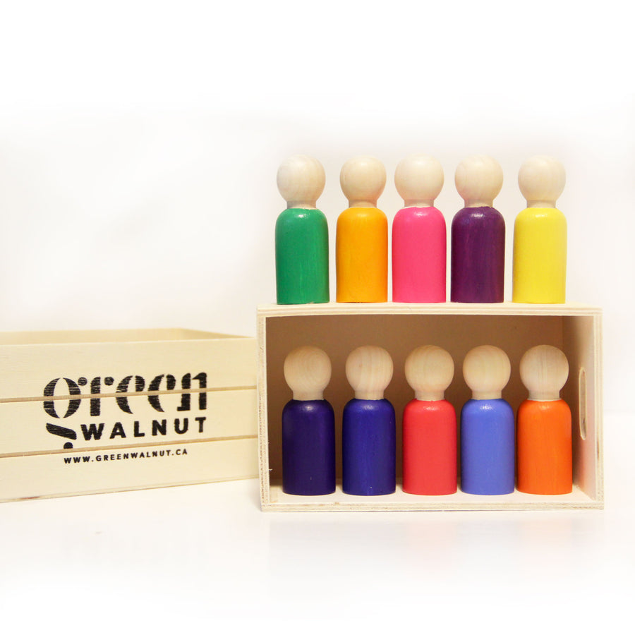 Rainbow Peg Dolls - Set of 10 - Hand Painted - Green Walnut Inc.