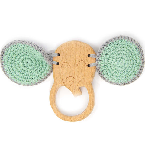 Wooden Elephant Crochet Teether & Rattle - Green Walnut Inc.