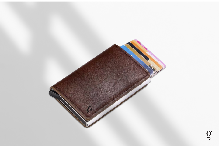 Leather Pop Up Wallet | Genuine PU Minimalist Cardholder | Mens Wallet | Mens Slim Card Holder | RFID Blocking | Automatic Wallet - Green Walnut Inc.