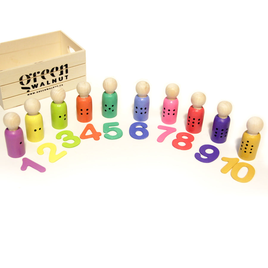 Number & Color Match Game - Hand Painted Peg Dolls - Green Walnut Inc.