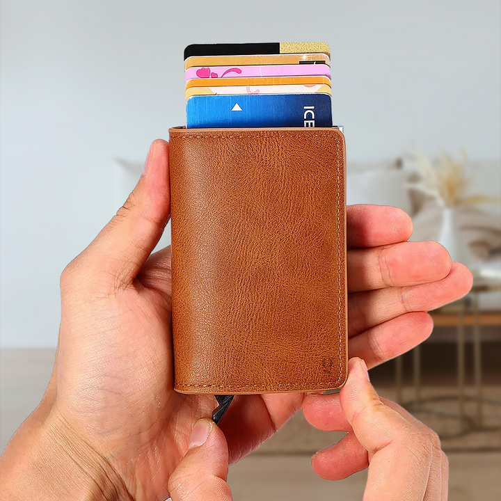 Leather Pop Up Wallet | Genuine PU Minimalist Cardholder | Mens Wallet | Mens Slim Card Holder | RFID Blocking | Automatic Wallet - Green Walnut Inc.