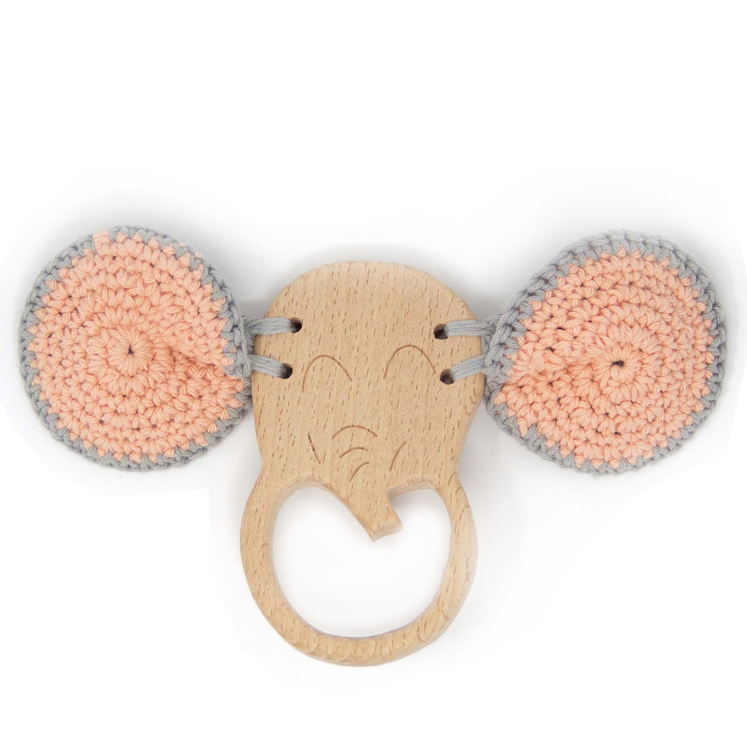 Wooden Elephant Crochet Teether & Rattle - Green Walnut Inc.