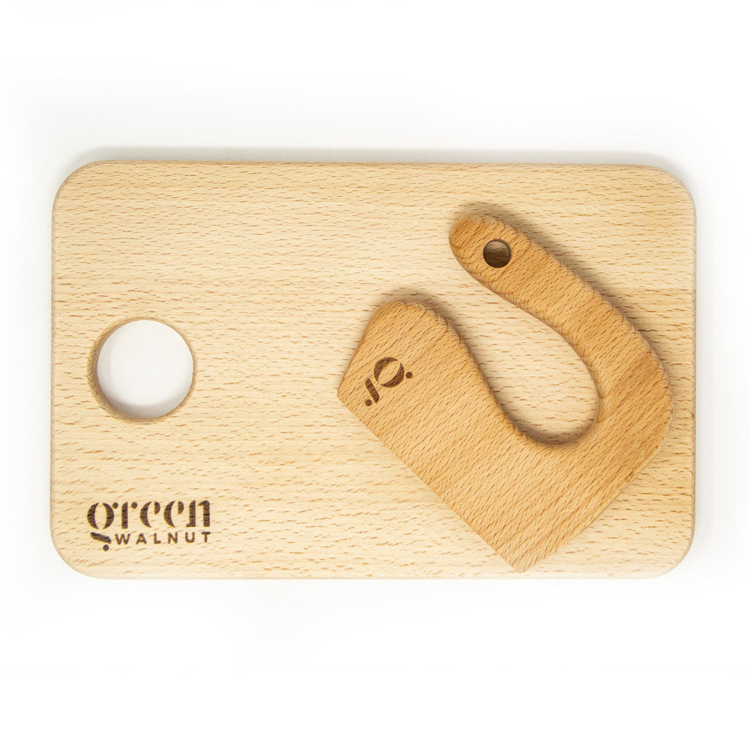 Kids Wooden Knife & Cutting Board | Safe Knife For Children | Wooden Cutter For Children ( Knife + Cutting Board) - Green Walnut Inc.