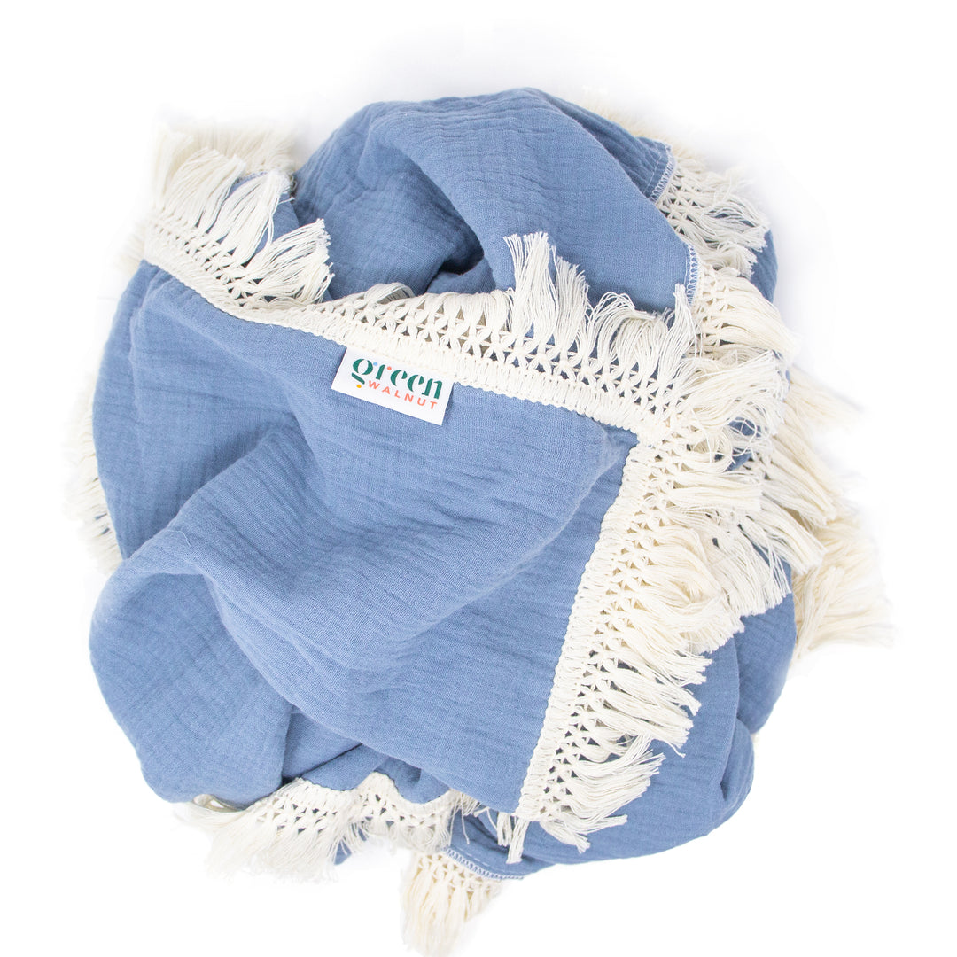 Soft Organic Cotton Baby Fringe Swaddle /  Multi Use Wrap - Green Walnut Inc.