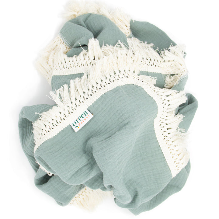 Soft Organic Cotton Baby Fringe Swaddle /  Multi Use Wrap - Green Walnut Inc.