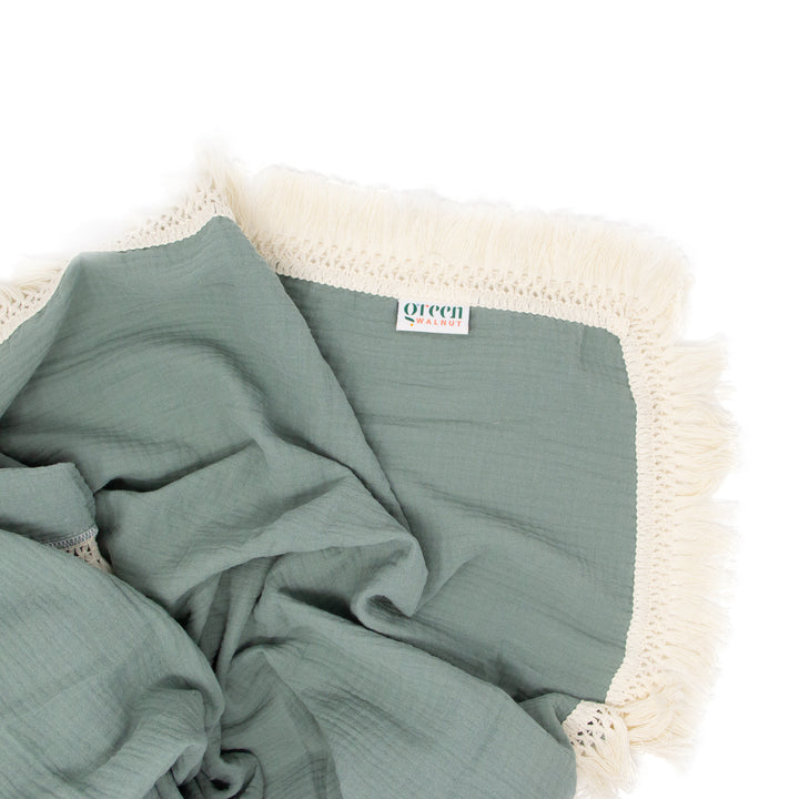 Soft Organic Cotton Baby Fringe Swaddle /  Multi Use Wrap - Green Walnut Inc.