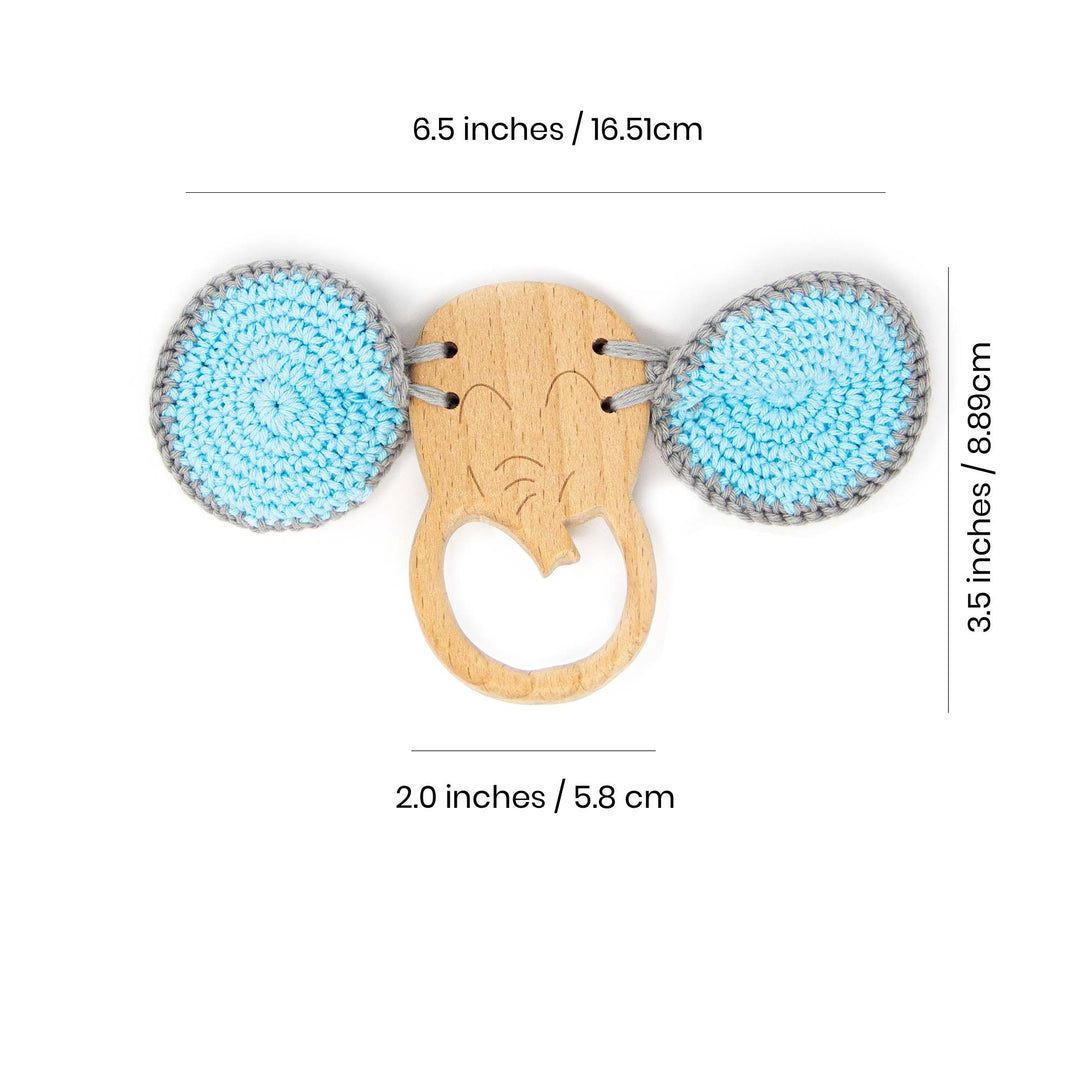 Wooden Elephant Crochet Teether & Rattle - Green Walnut Inc.