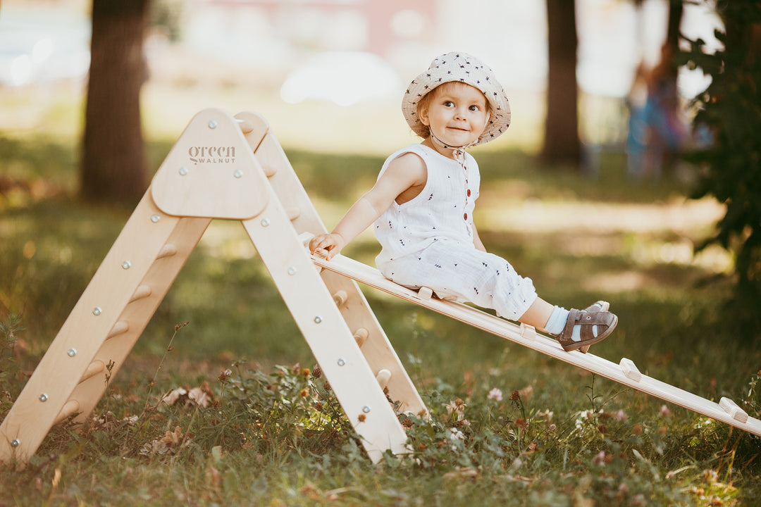 Wooden Pikler Triangle With Slide & Ramp | Climbing Gym - Green Walnut Inc.