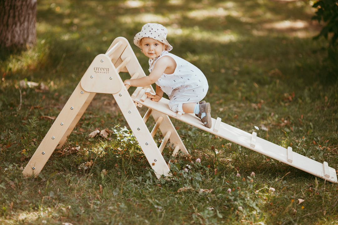 Wooden Pikler Triangle With Slide & Ramp | Climbing Gym - Green Walnut Inc.