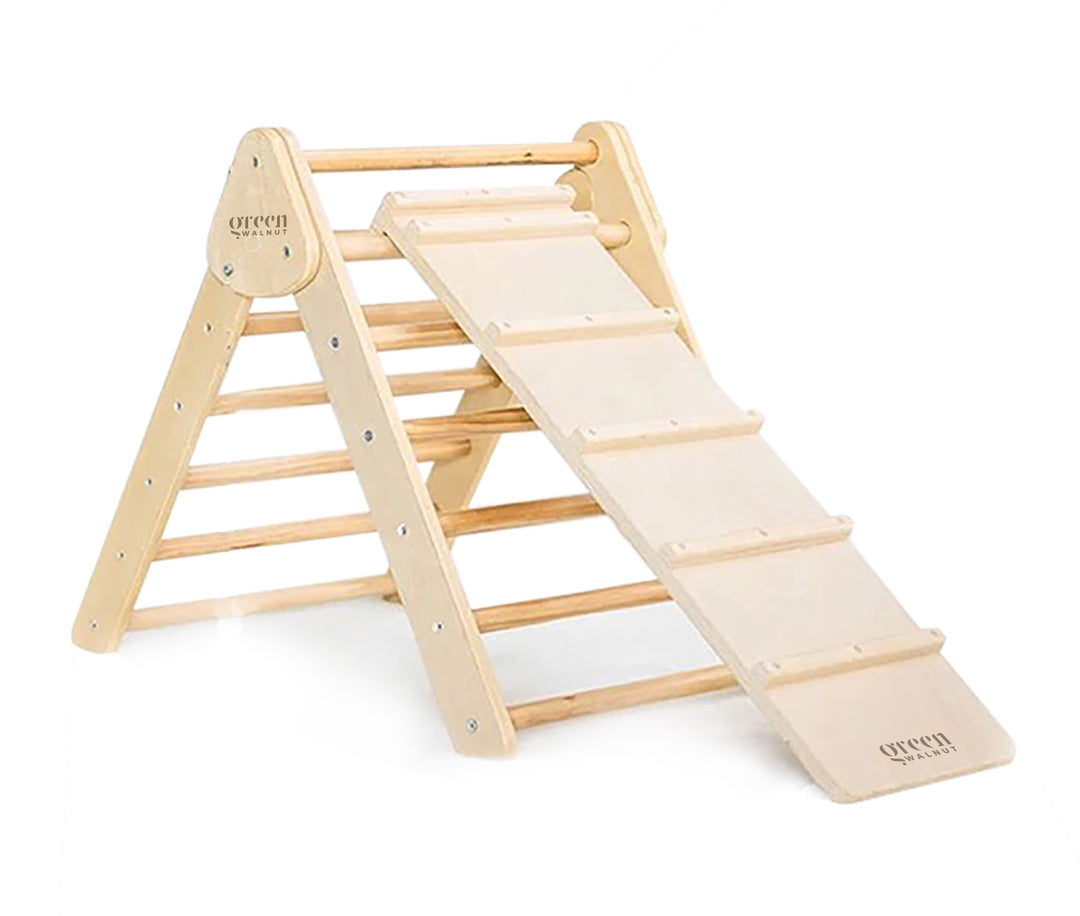 Wooden Pikler Triangle With Slide & Ramp | Climbing Gym - Green Walnut Inc.