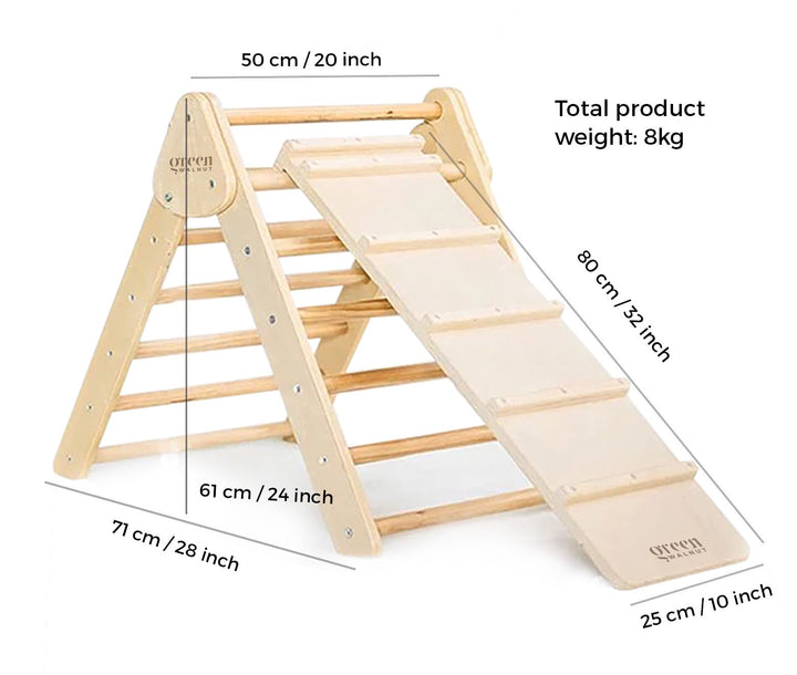 Wooden Pikler Triangle With Slide & Ramp | Climbing Gym - Green Walnut Inc.