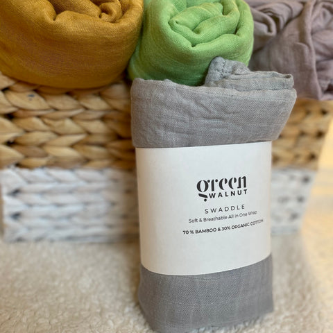 Green Walnut | Soft Organic Baby Multi Use Wrap | Bamboo and Organic Cotton muslin Swaddle | Soft Breathable Receiving Blanket