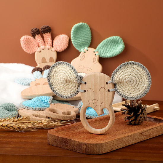 Wooden Elephant Crochet Teether & Rattle - Green Walnut Inc.