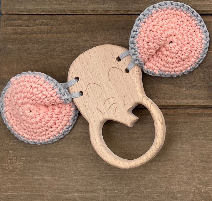 Wooden Elephant Crochet Teether & Rattle - Green Walnut Inc.