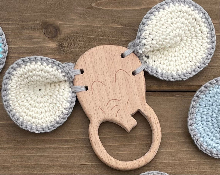 Wooden Elephant Crochet Teether & Rattle - Green Walnut Inc.