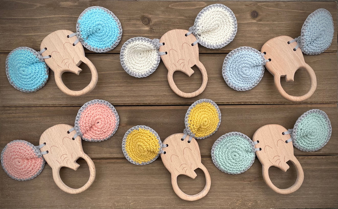 Wooden Elephant Crochet Teether & Rattle - Green Walnut Inc.