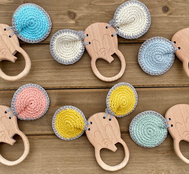 Wooden Elephant Crochet Teether & Rattle - Green Walnut Inc.