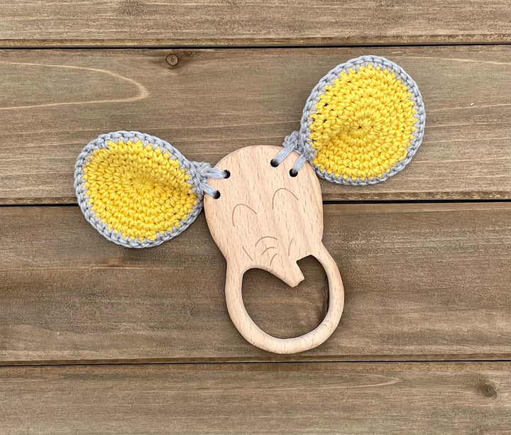 Wooden Elephant Crochet Teether & Rattle - Green Walnut Inc.