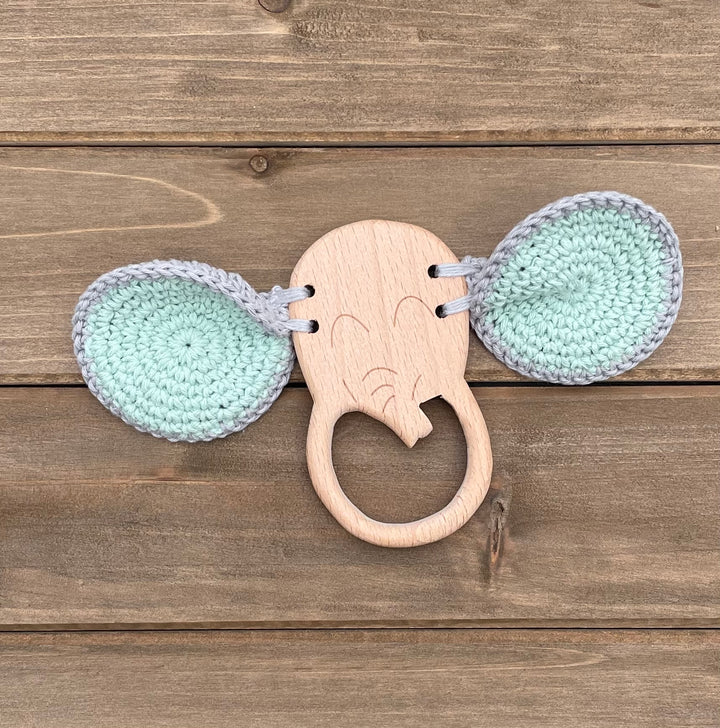 Wooden Elephant Crochet Teether & Rattle - Green Walnut Inc.