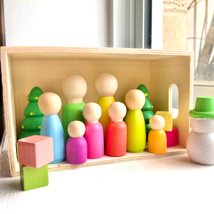 Pastel Rainbow Christmas Peg Doll Set - Green Walnut Inc.