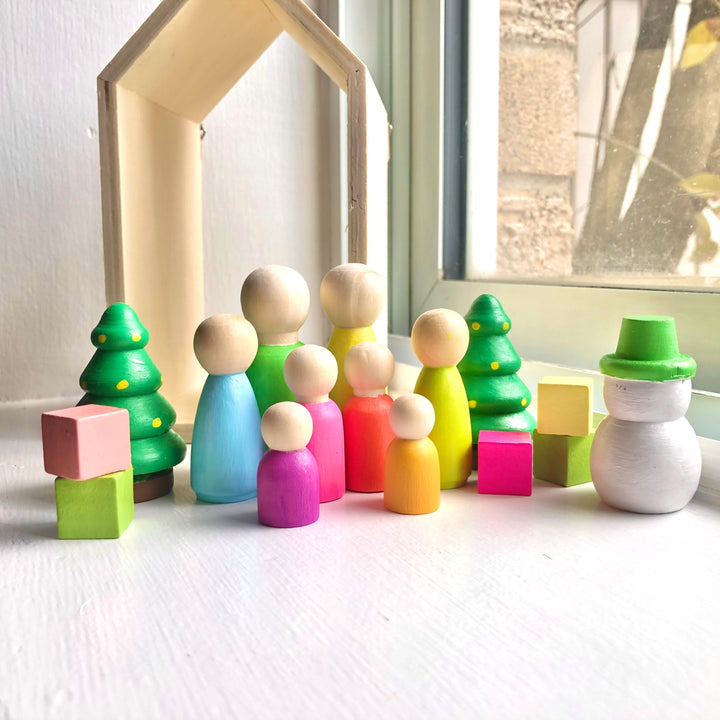 Pastel Rainbow Christmas Peg Doll Set - Green Walnut Inc.