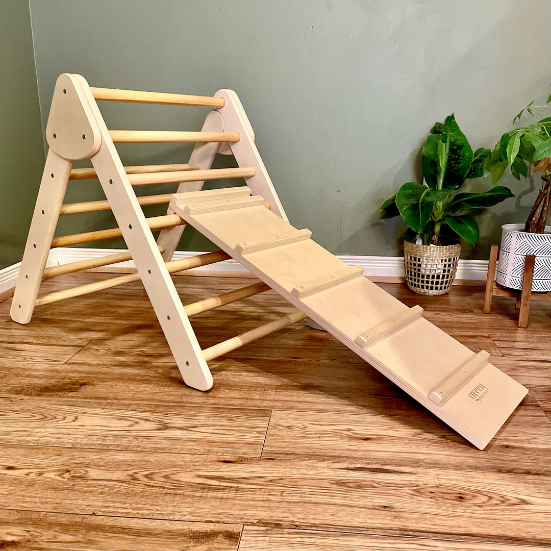 Wooden Pikler Triangle With Slide & Ramp | Climbing Gym - Green Walnut Inc.