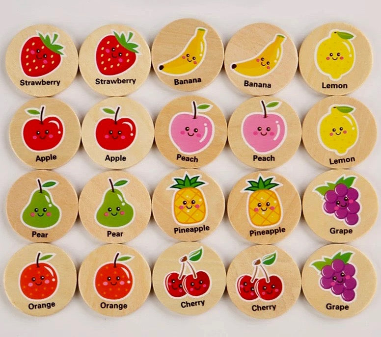 Wooden Matching Game | Wooden Memory Game | Fruits & Animal Matching Game - Green Walnut Inc.