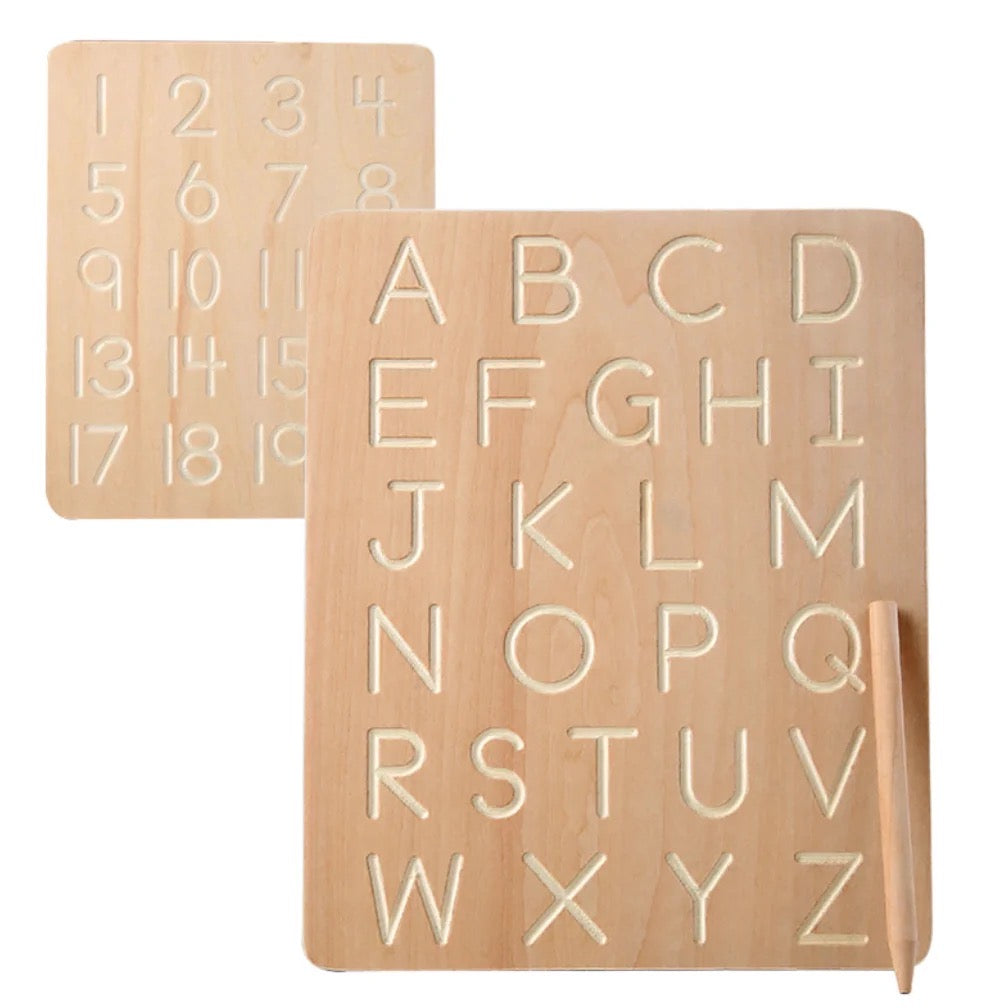 Wooden Alphabet & Number Tracing Board With Wooden Pen - Green Walnut Inc.